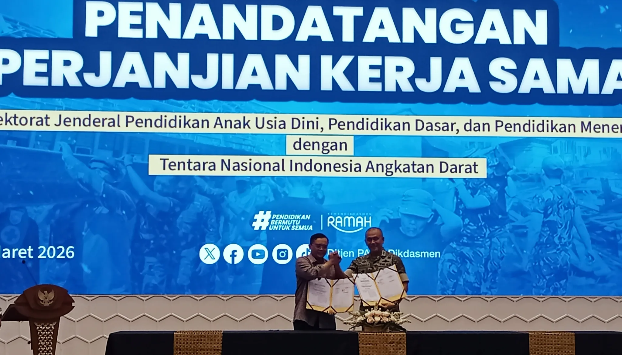 Kemendikdasmen dan TNI AD Tandatangani Perjanjian Kerja Sama untuk Rehabilitasi Sekolah yang Rusak Akibat Bencana